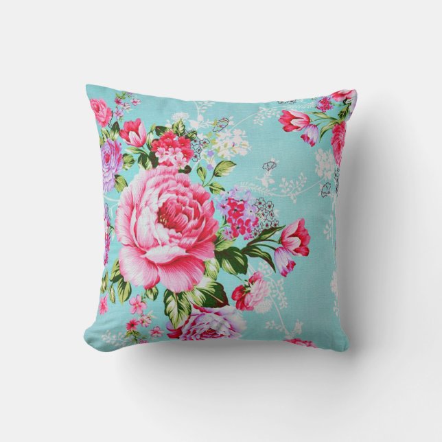 Vintage Chic Rose Fleurs Floral Coussin décoratif (Recto)