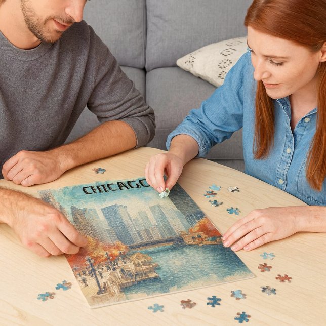 Vintage Chicago Riverwalk dans le Puzzle d'automne (Jigsaw puzzles are fun for everyone. )