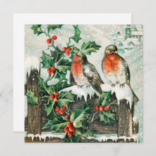 Vintage Christmas birds Carte de vacances
