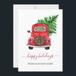 Vintage Christmas Car Weve Cartes de fin de année<br><div class="desc">Arbre de Noël Vintage Car Weve Moved Holiday Moved Carte postale faire-part de Noël Décoré arbre de Noël</div>