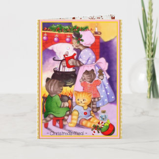 Vintage Christmas Chat Kittens Cook Carte de voeux