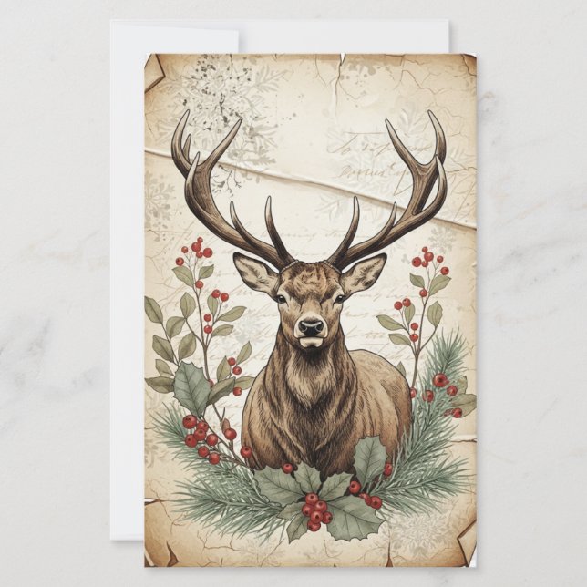 Vintage Christmas Deer Decoupage Art (Devant)
