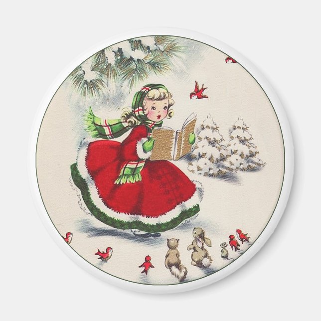 Vintage Christmas Girl Magnet (Devant)
