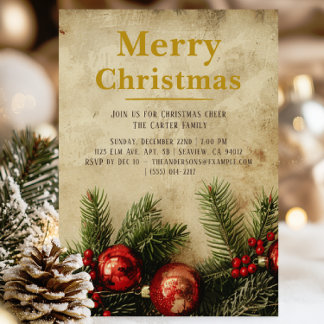 Vintage Christmas Gold Invitation Card | Elegant
