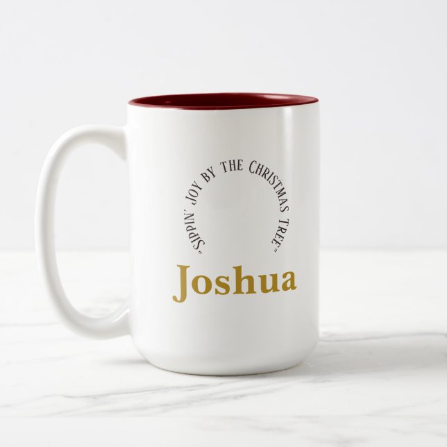 Vintage Christmas Personalized Name Mug | Modern (Gauche)