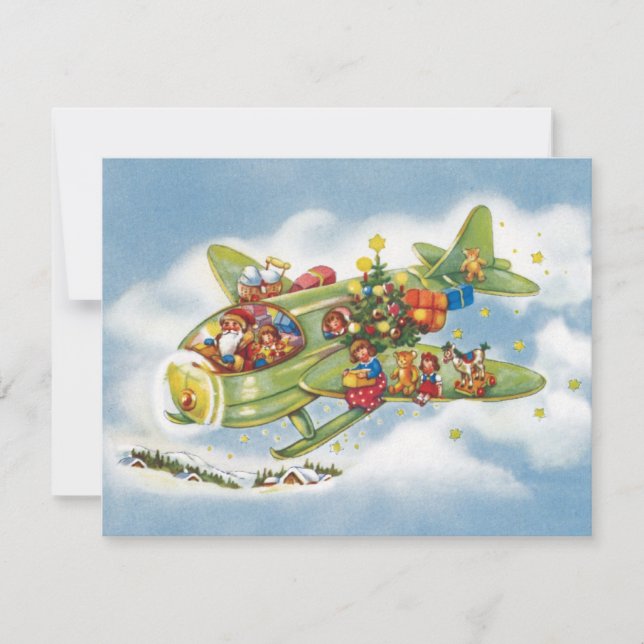 Vintage Christmas, Santa Claus Invitation d'avion (Devant)