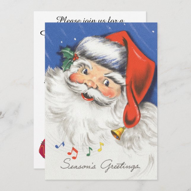 Vintage Christmas, Santa Claus Music Invitation (Devant / Derrière)
