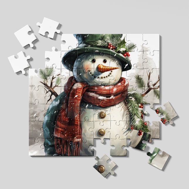 Vintage Christmas Snowman Jigsaw Puzzle | Retro (A nostalgic snowman scene to warm your heart — perfect vintage puzzle for the holiday season.)