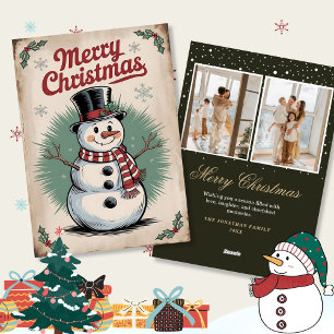 Vintage Christmas Snowman Photo Cartes de fin de a