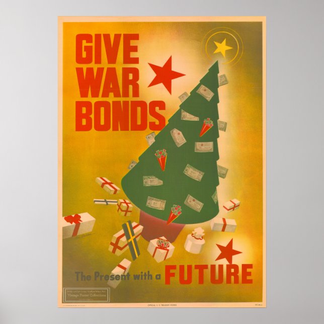 Vintage Christmas WWII Bond Drive Poster Art (Devant)