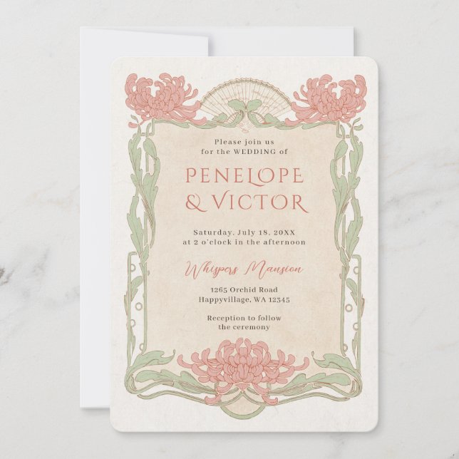 Vintage Chrysanthemum Faire-part de mariage cadre (Devant)