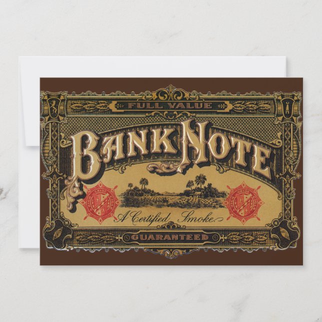Vintage Cigar Étiquette Art, Bank Note Money Finan (Devant)