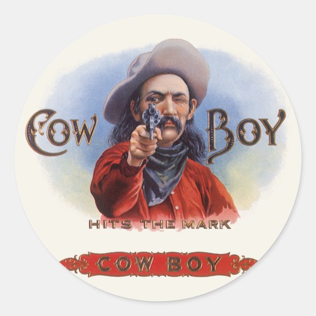 Vintage Cigar Étiquette Art, Cowboy frappe la marq (Devant)