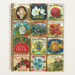 Vintage Cigar Étiquette Floral Gold Planner