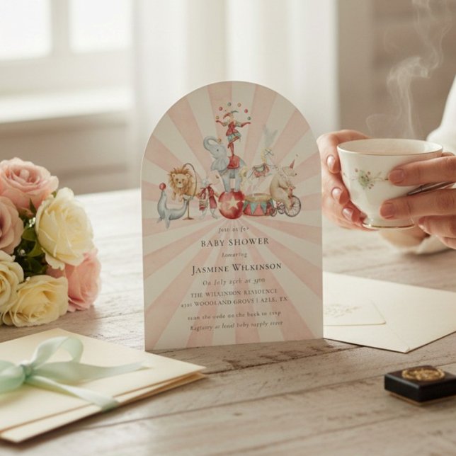 Vintage Circus Baby Shower with qr code Invitation (Créateur téléchargé)