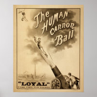 Vintage Circus Poster The Human Cannon Ball Retro