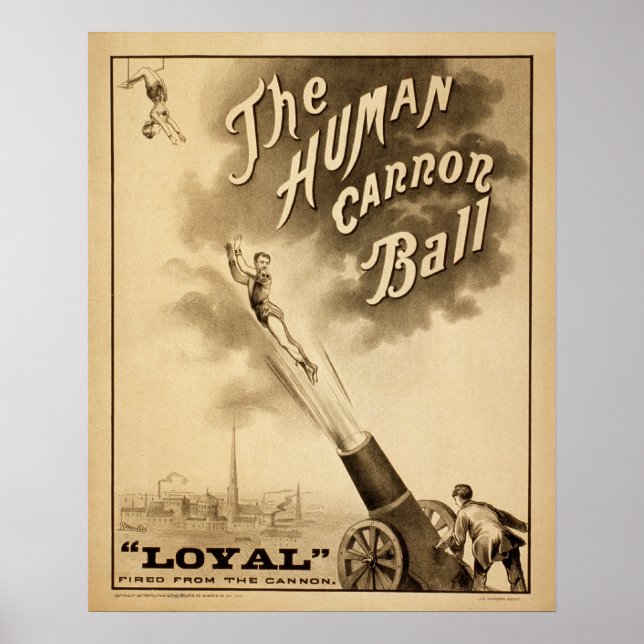 Vintage Circus Poster The Human Cannon Ball Retro (Devant)