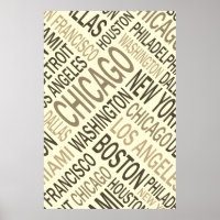 Vintage Cities USA Word Cloud Poster