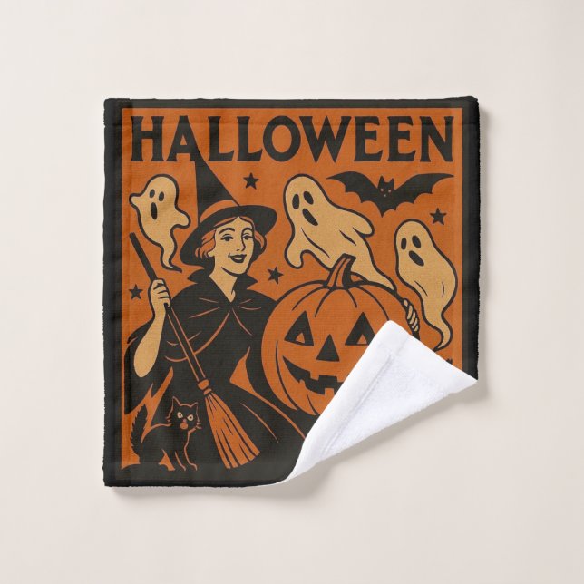Vintage, classique sorcière d'Halloween, fantôme & (Gant de toilette)