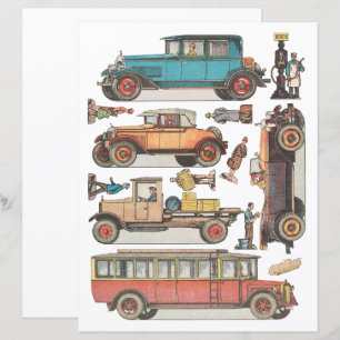 vintage classique voitures die cut clipart collage