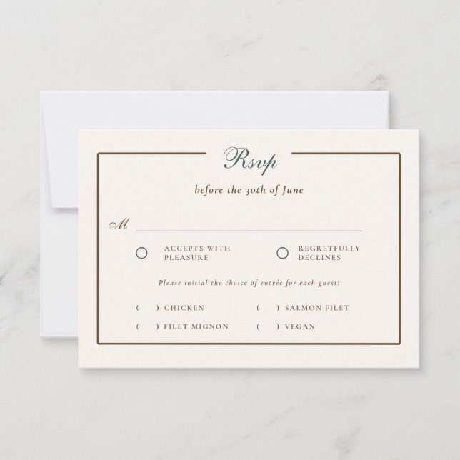 Vintage Coastal Simple Classic Wedding Meal RSVP (Devant)