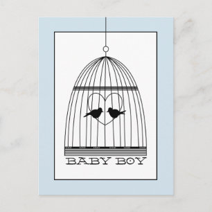 Vintage Coeur Birdcage Baby Boy Faire-part