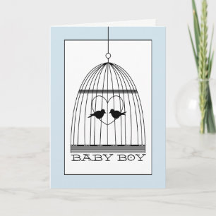 Vintage Coeur Birdcage Baby Boy Faire-part