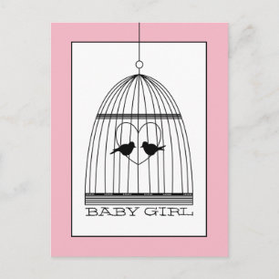 Vintage Coeur Birdcage bébé fille Faire-part