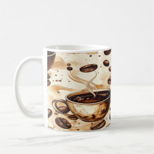 Vintage Coffee Beans Pattern Mug - Rustic Café Sty