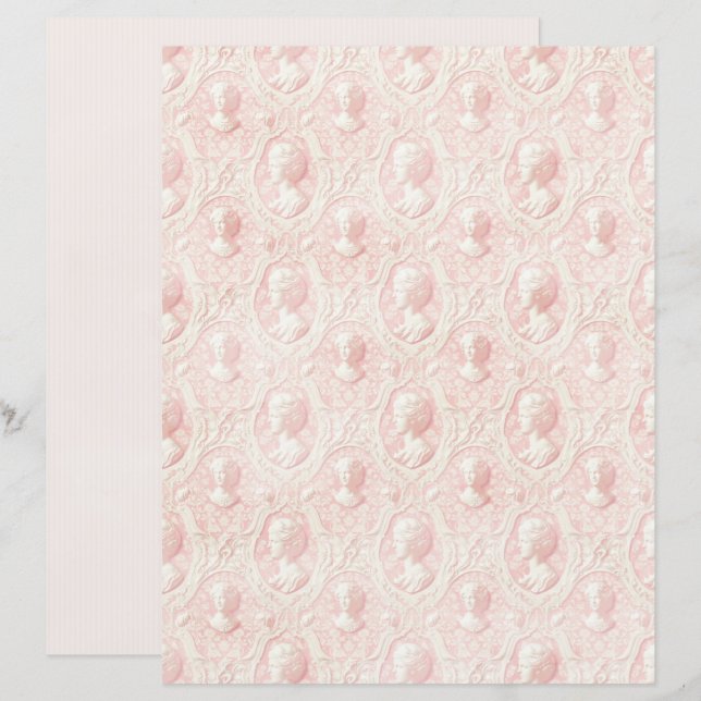Vintage Coquette Pink Cameo Scrapbook Paper (Devant / Derrière)