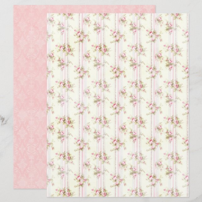 Vintage Coquette Rose Floral Scrapbook Paper (Devant / Derrière)