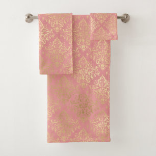 Vintage corail rose or damassé chic en détresse