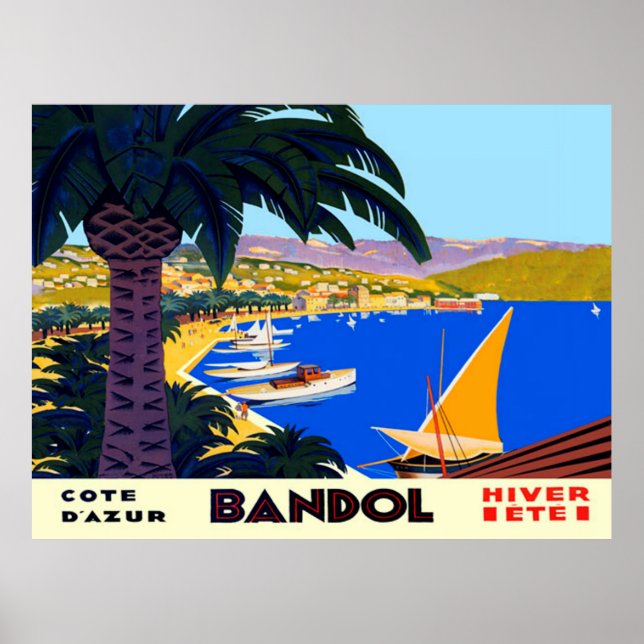 Vintage Côte d'Azur Bandol Poster Français de Voya (Devant)