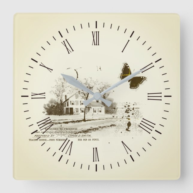 Vintage Country Home Collage Horloge murale (Recto)