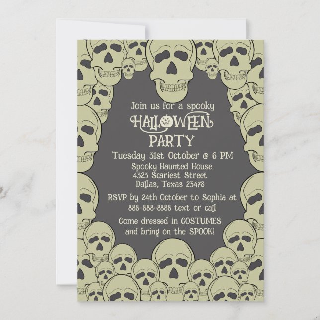 Vintage crâne effrayant Halloween fête Invitation (Devant)