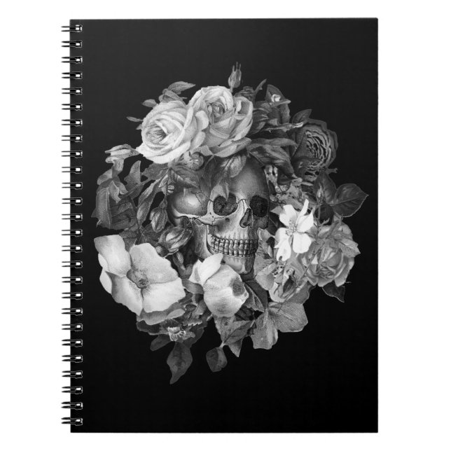 Vintage Crâne Floral noir & blanc Carnet personnal (Devant)