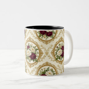 Vintage Cream Burgundy Roses Gold Frame Mug