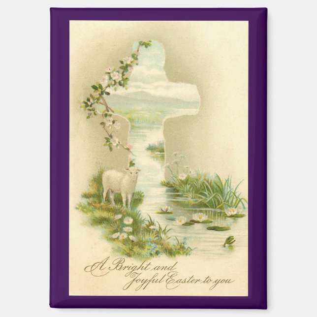 Vintage Cross With Lamb Easter Magnet (Recto)