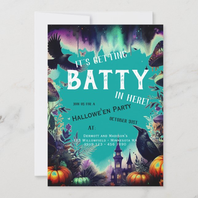 Vintage Crow Invitation Turquoise Hallowe'en Party (Devant)
