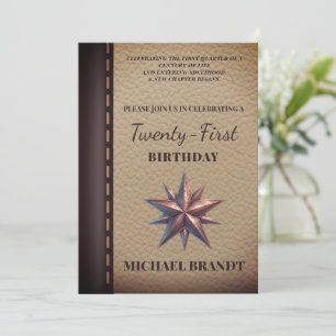 Vintage Cuir Nouveau Chapitre Invitation Anniversa