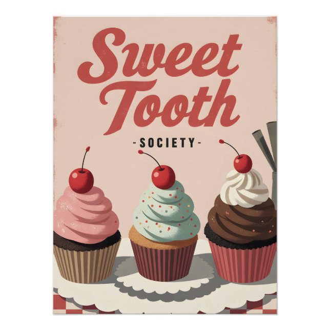 Vintage Cupcake Poster – Retro Bakery Wall Art (Devant)