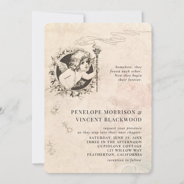 Vintage  Cupid Love Wedding Invitation (Devant)
