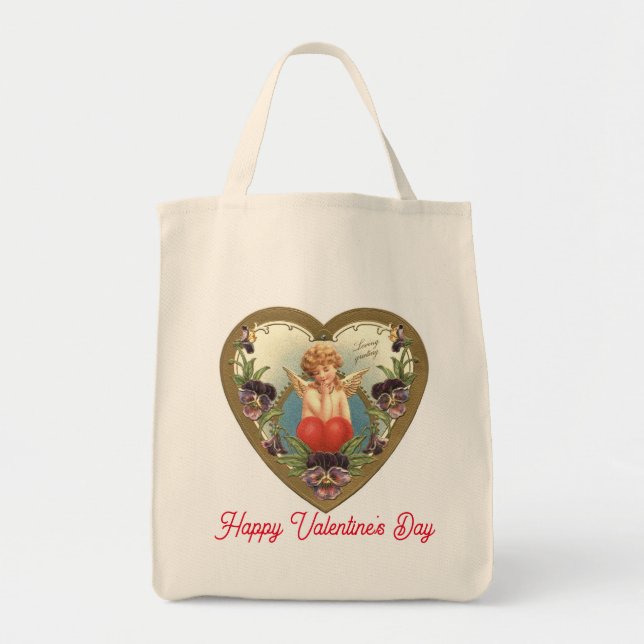 Vintage Cupidé Dans Le Sac fourre-tout Coeur (Devant)
