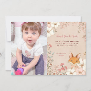 Vintage Cute Fox Photo Girl 1er Anniversaire Merci
