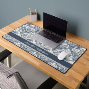 Vintage damas à fleurs Bleu toile de jouy monogram