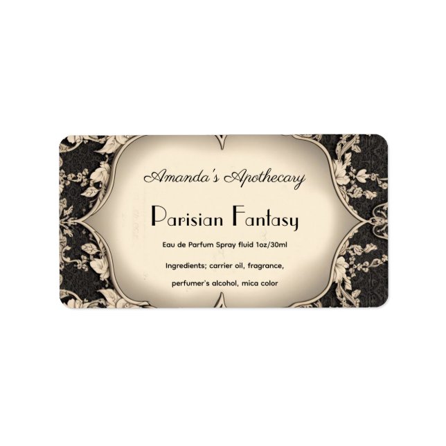 Vintage Damask Argent Frame Parfum Étiquette boute (Devant)