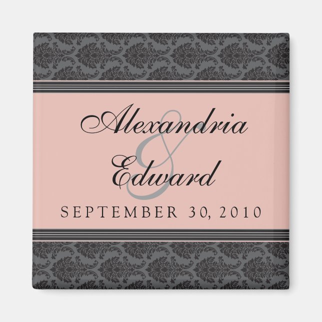 Vintage Damask Coral Wedding Favor Magnet (Devant)
