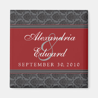Vintage Damask Cranberry Wedding Favor Magnet