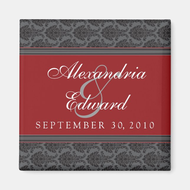 Vintage Damask Cranberry Wedding Favor Magnet (Devant)