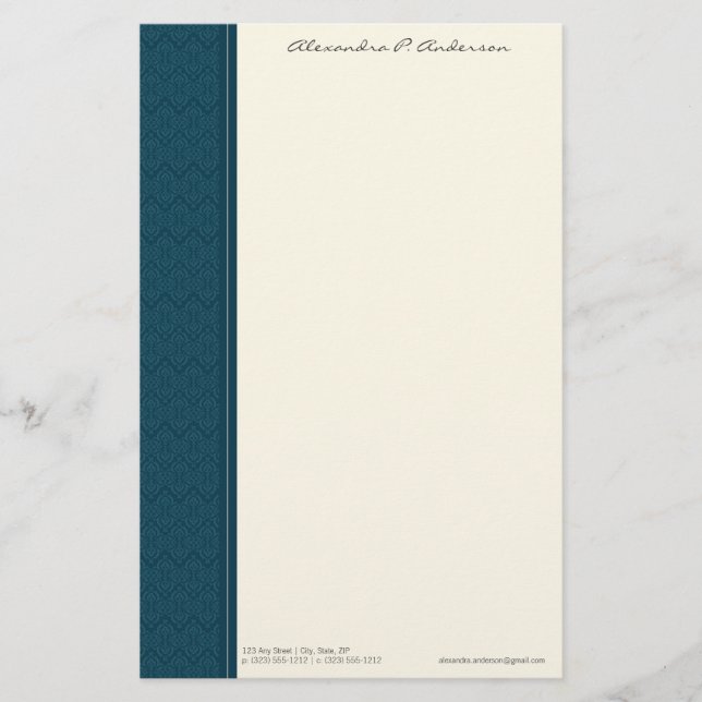 Vintage Damask Customisé Aqua Designer papeterie (Devant)